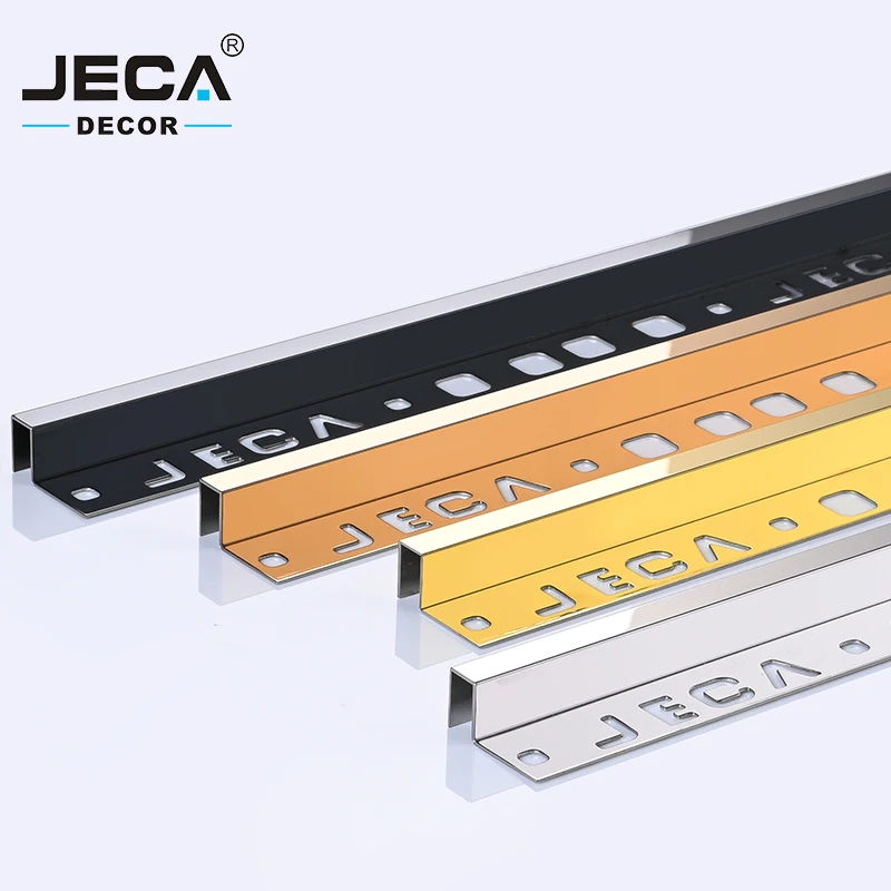 Foshan JECA Polished Metal Strips Ceramic Square Channel 304 Stainless Steel Profile Corner Tile Trim for Wall Decoration
