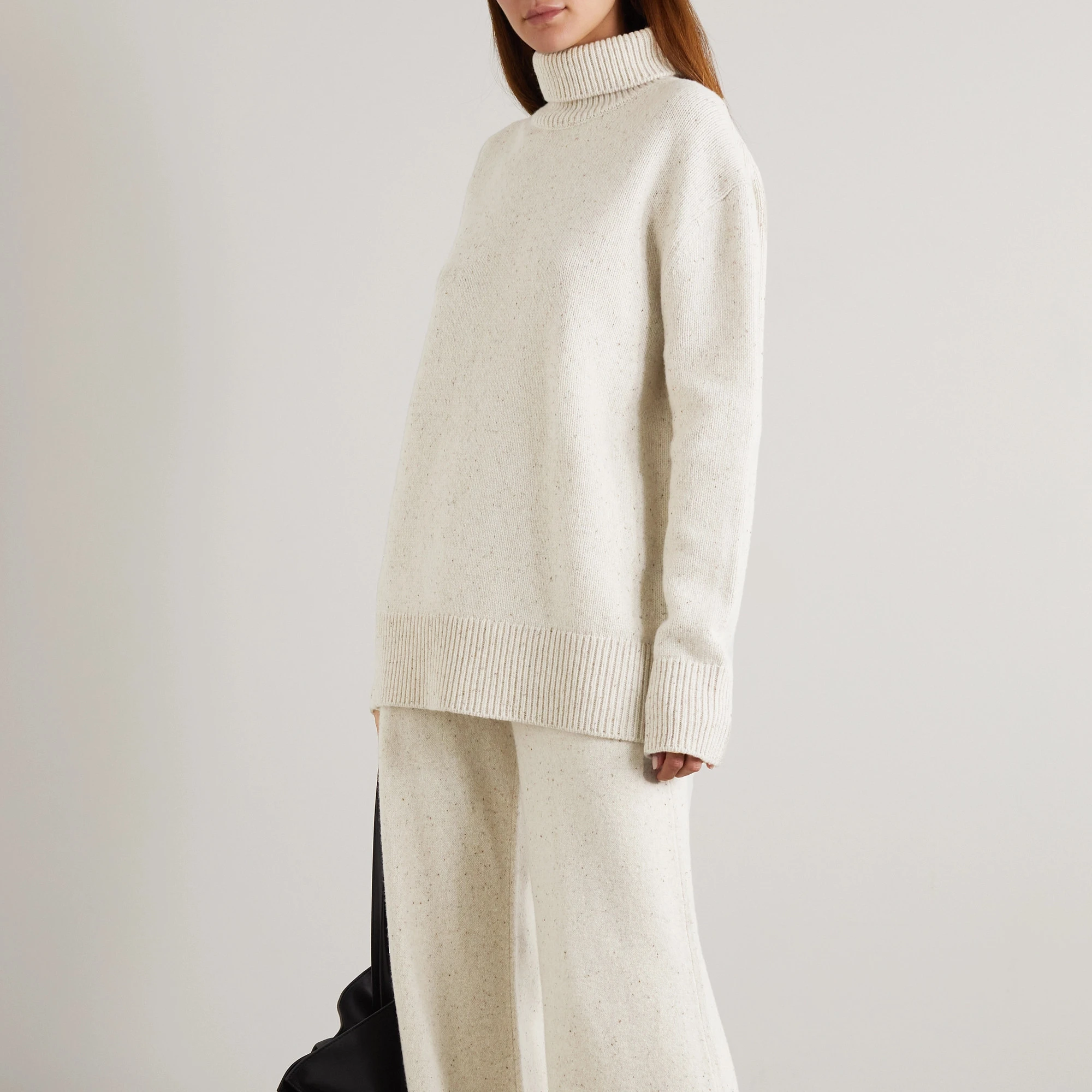 Fashion women solid color turtleneck long sleeve oversize knitted pullover plus size sweater