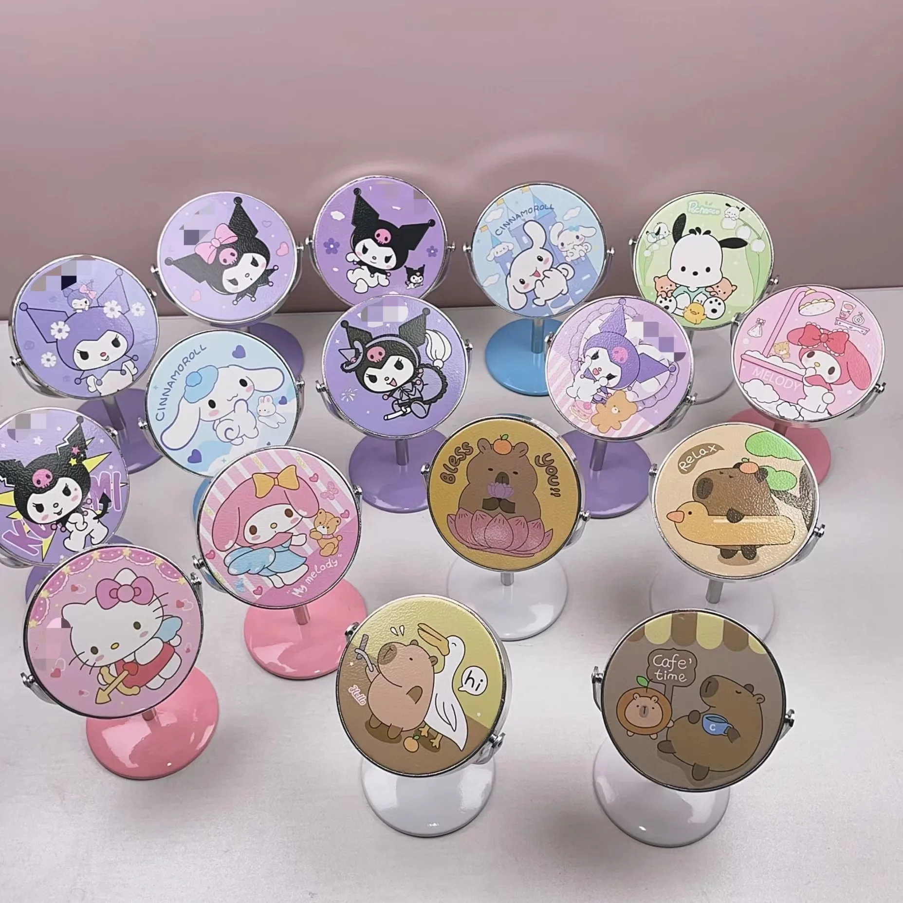 A+ New Wholesale Cartoon Mini Desktop Mirror Portable Sanrioed Mirrors Kulomi Hello Kt Kawaii Makeup Cosmetic PU Mirror