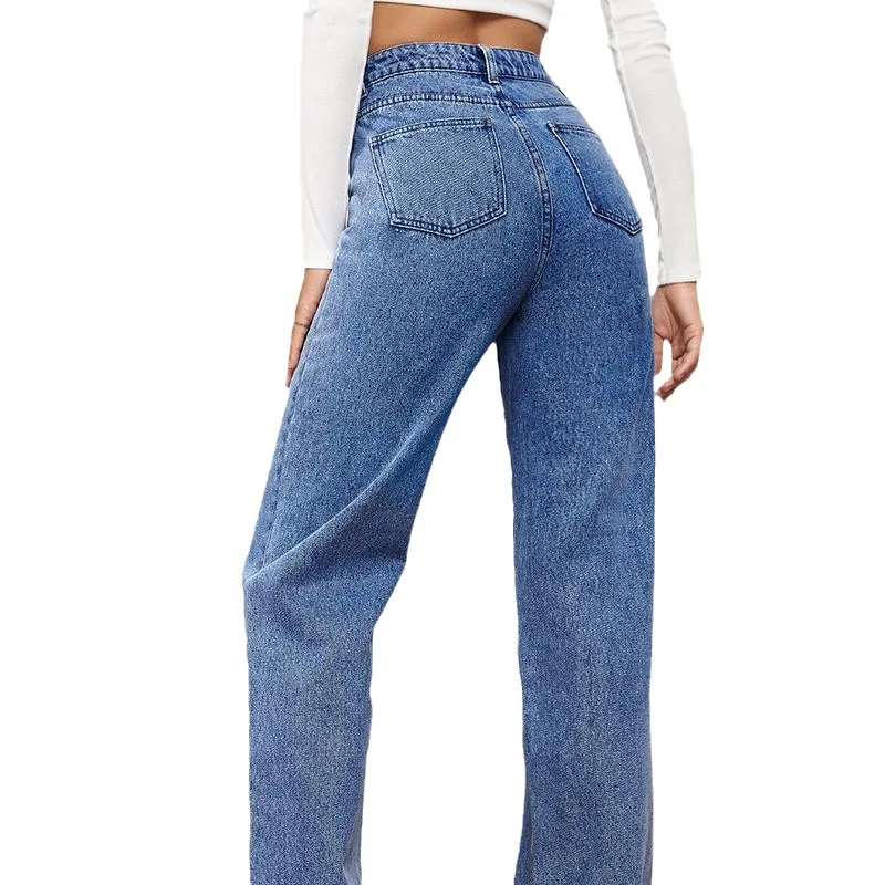 Wholesale Factory Cheap Price Washed Denim Pants Best-selling Stretch Denim Fashion Straight Leg Jeans Pants for Women