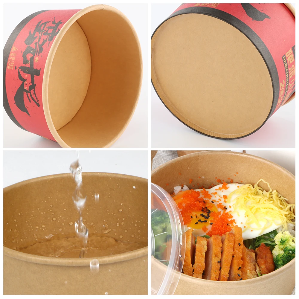 Disposable Wholesale Custom Logo Greaseproof Kraft Paper Soup Take Away Food Packaging Salad Bowl With Lids