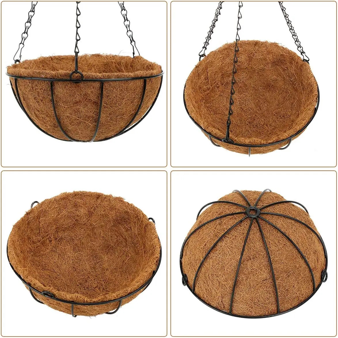 Hanging Planters 10 Inch Metal Flower Pots with Coco Coir Liners Wire Plant Holder with Hanger Watering Hanging Baskets