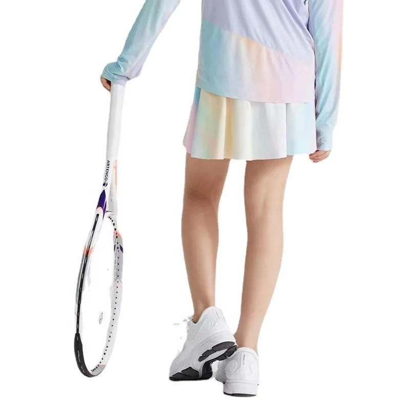 New girls pleated printed skirt children sport mini nude breathable mesh waist skirts with shorts tight badminton tennis set