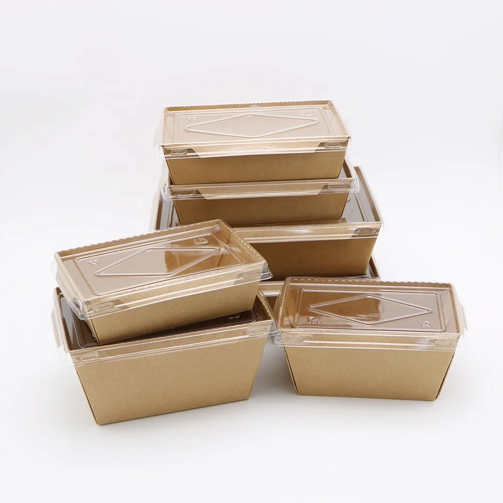 Food grade ready to ship kraft paper take away lunch tray bamboo box with lid for food