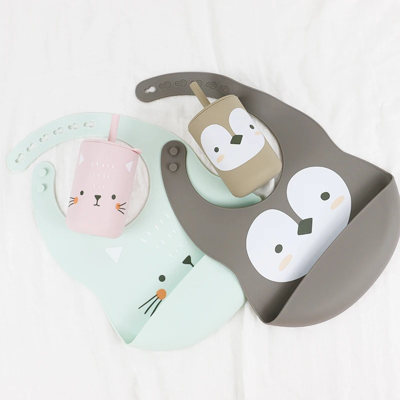 Printing cat bear lion fox  shape cute infant toddlers food grade silicone baby soft rubber cups baby feeding sippy cup
