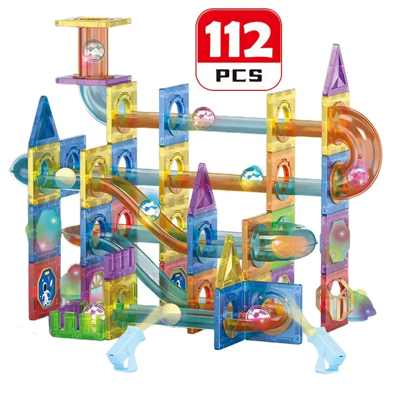 Factory Direct Wholesale Educational Toy DIY Assembly Magnetic Tiles Bricks Marble Run 3D Puzzle Magnet Castle Building Blocks