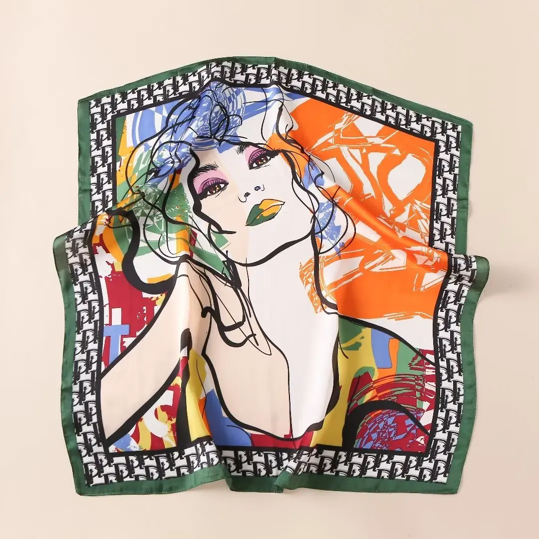 Custom Big Silk Scarf Women Digital Printing Satin Silk Scarf Hair Square Polyester Head Scarf for Women