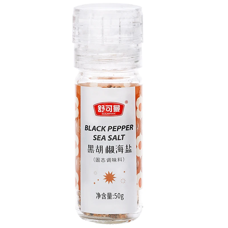 
seasoning salt Unique Shaped Black Pepper Sea Salt With Glass Bottle 