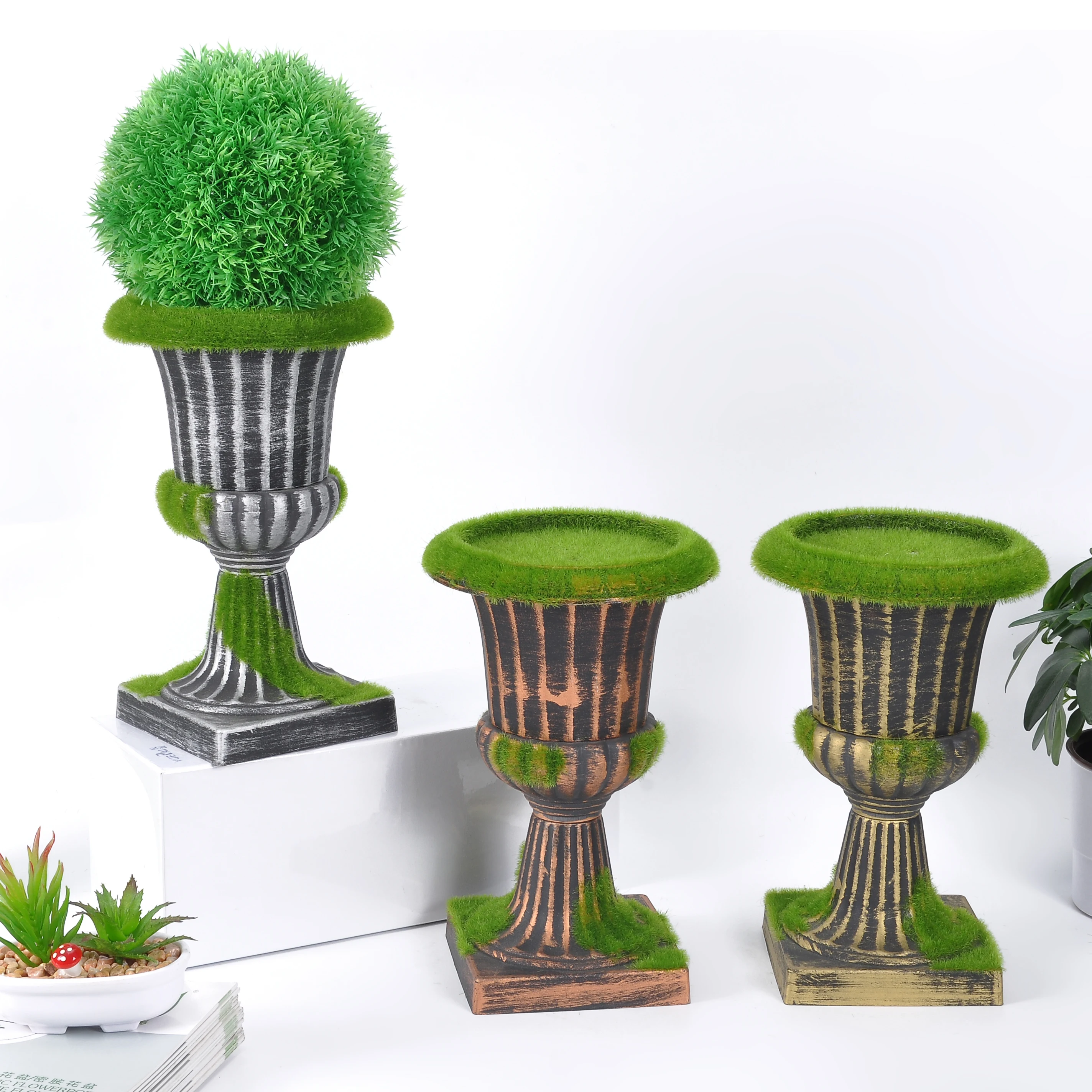 Plastic Distressed Vase Retro Flower Arrangement Roman Column European Style Wedding Props Home Desktop Decoration Bonsai