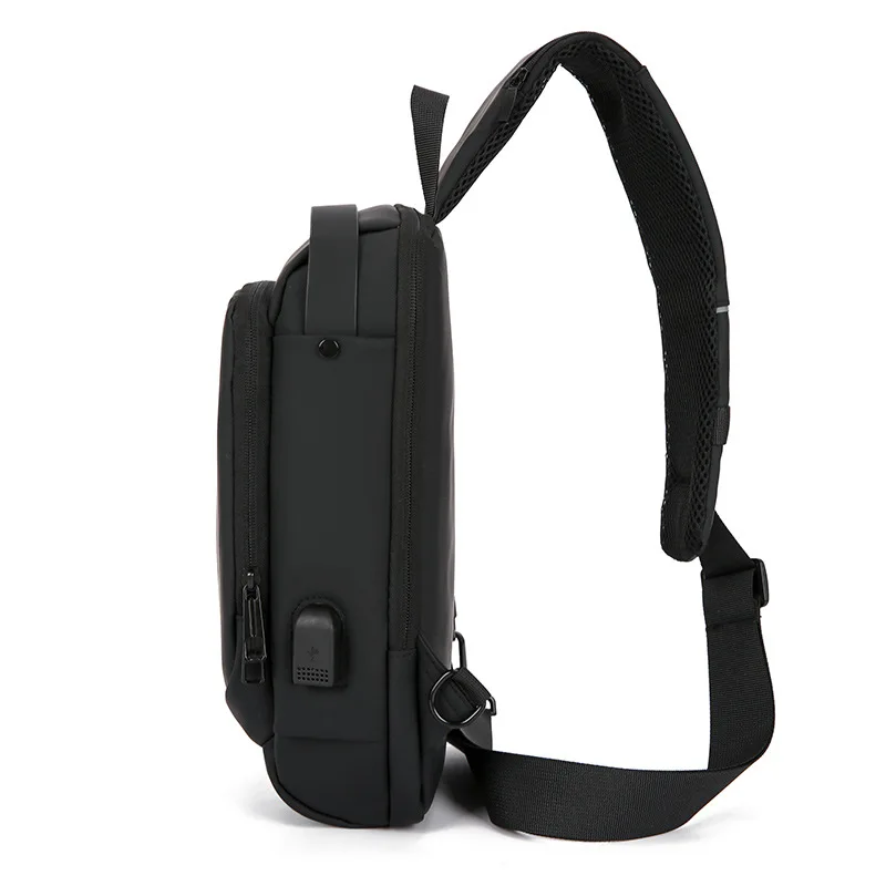 High Quality Men Messenger Cell Phone Crossbody Bag Leather Anti-Theft with Zipper USB chest Bags