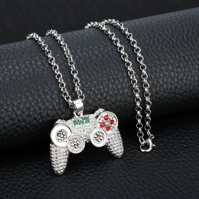 Game Console Pendant Necklace Full Drill Game Controller Pendant Necklace Fashion Zircon Gamepad Charms Necklace