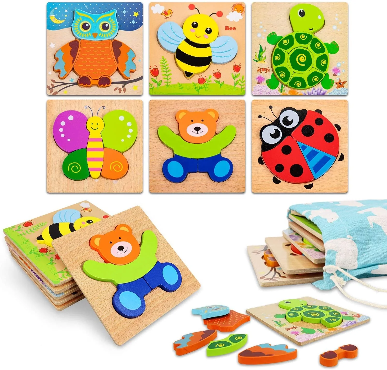 Wooden Toddler Jigsaw Puzzles for Kids Baby Brain Development