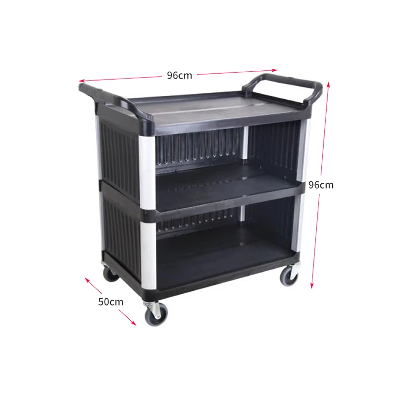 Hotel Kitchen Equipment Service Trolley With Door Plastic Dining Utility Cart 3 Layers Dish Collect Cart With Panel