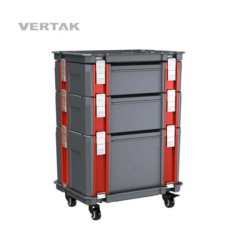 VERTAK Plastic interlocking portable modular storage system multi function tool box stack