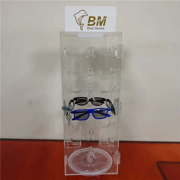 Latest acrylic display cabinet with revolving acrylic sunglasses display rack