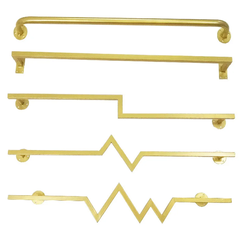Custom Boutique Gold Clothing Wall Mounted Rack Nesting Table Clothes Shelving Garment Display Rack Clothing Store Furniture