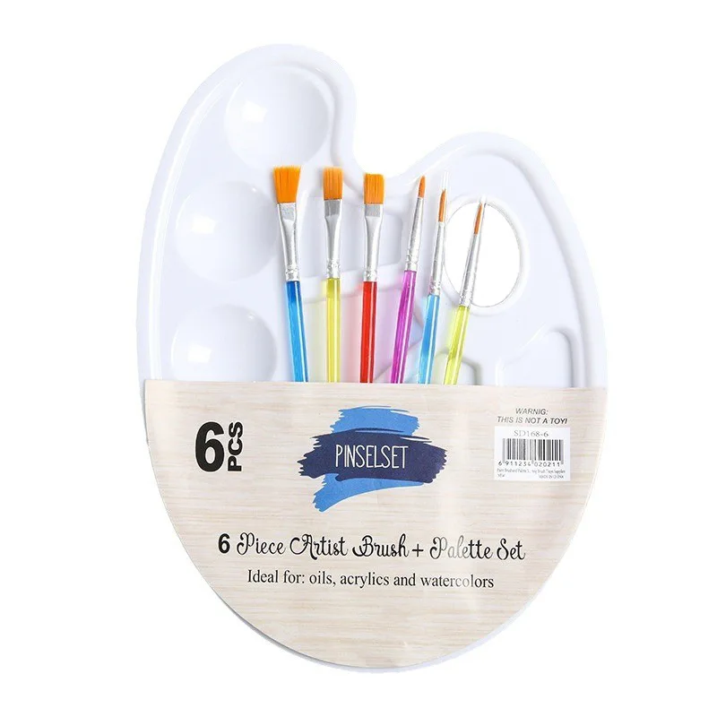 Glitter Plastic Palette Brush Set Kid Adult Student DIY Palette With 5pcs Paint Brush Kit
