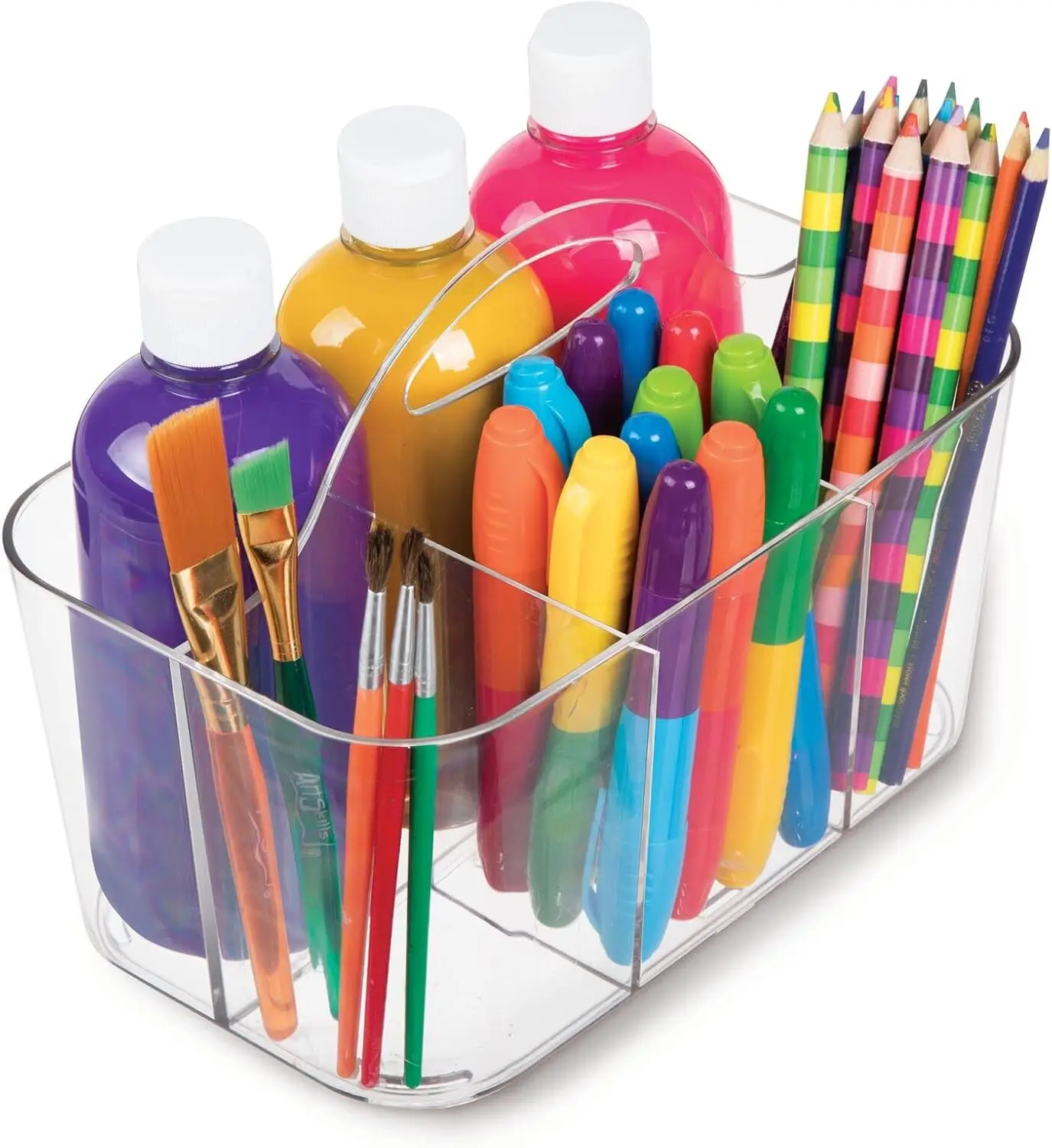 Portable Process Organizer Acrylic Transparent Plastic Handle Type Split Basket Crafts Pencils Cosmetics Storage Boxes Bins