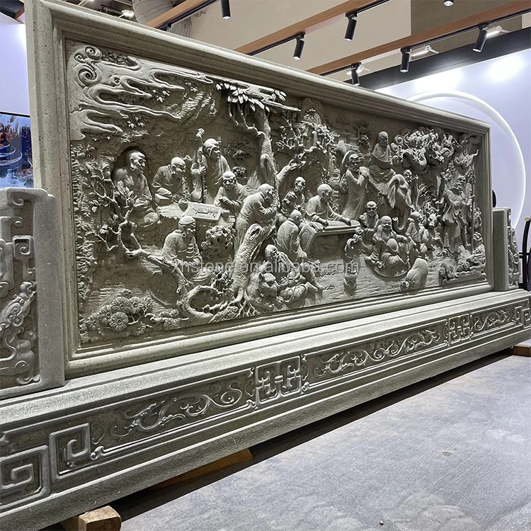 Customized Size Chinese Decoration God Temple Home Decorative Green Granite Stone Wall Relief Carving Buddha Statue
