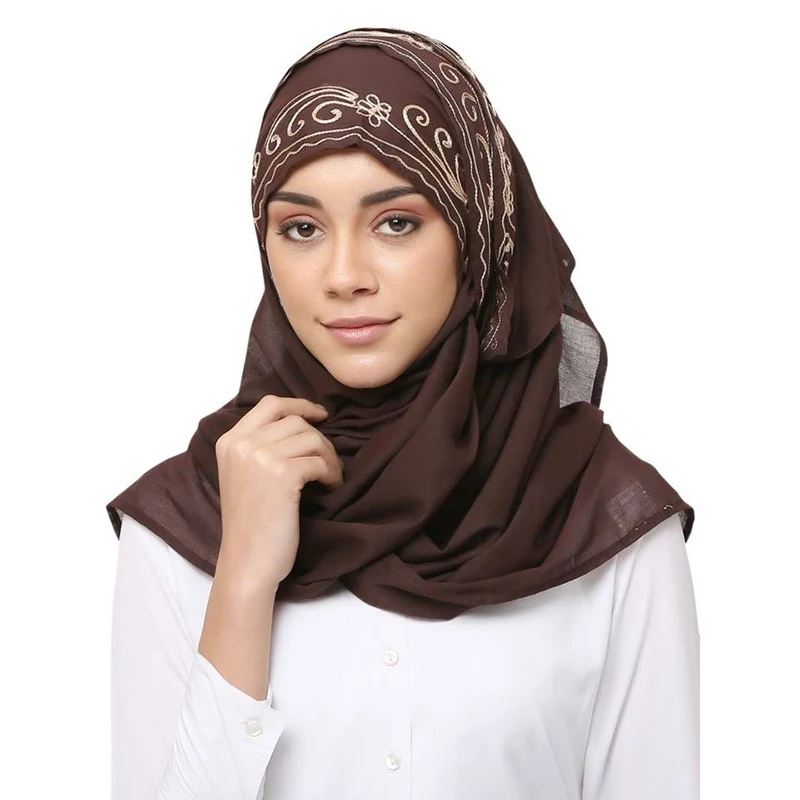 Custom wholesale Embroidered Cotton Muslim Islamic ethnic caps  khimar Fancy printed Casual Hijab Scarf For Women