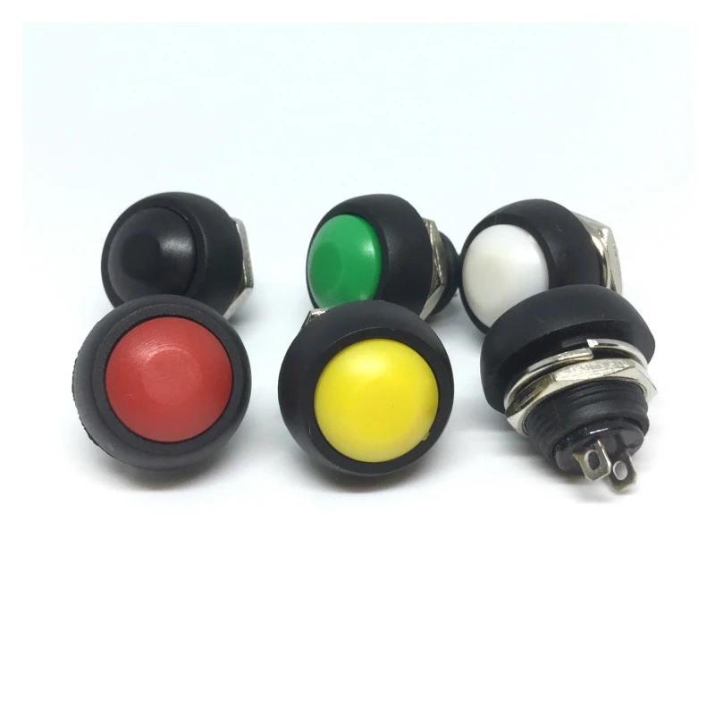12mm 2pins Waterproof IP65 reset Push Button 12v domed head switch push button for Toy Car Momentary plastic push button