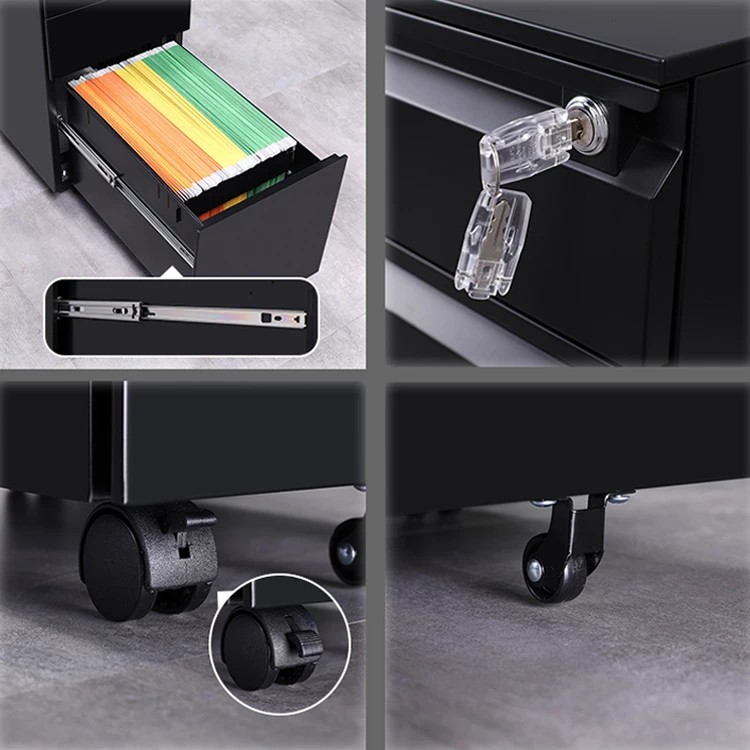 Wholesales modern RAL 7037 side open storage cabinet small 2 drawers steel mobile pedestal storage metal file drawer cabinet