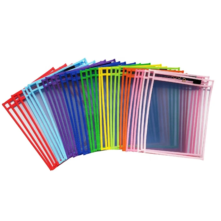 Multicolored A4 student supplies durable PVC plastic dry erase pocket sleeves for classroom organization teaching