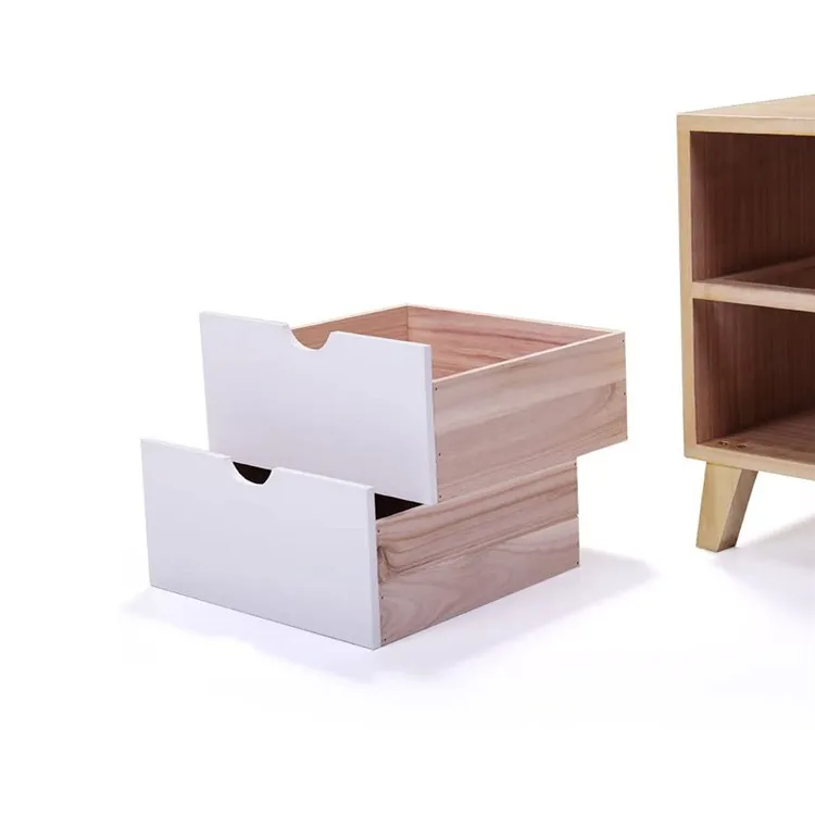 Cheap high quality Rectangular silhouette Set of 2 White Walnut color wood night table