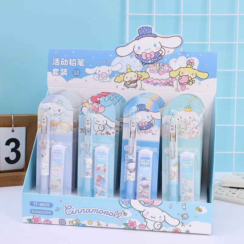 Kawaii Snario 24pcs/Box Propelling Pencil Lead Set Cute Kuromi Melody Cinnamoroll Pencil Set School Students Stationery Gift