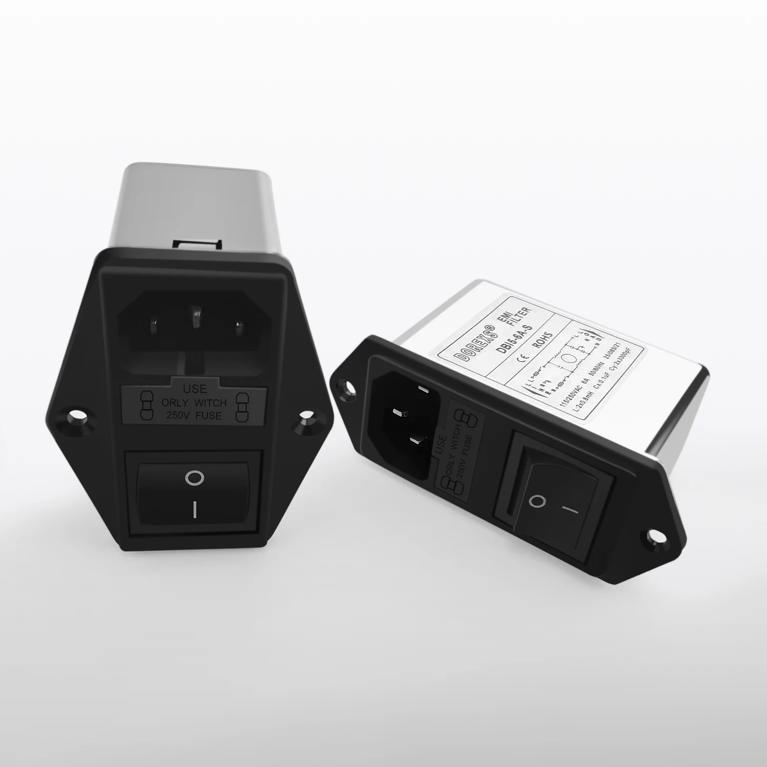 220V 250V AC IR 10A emi filter with fuse and switch  single double Safe Tube switch Socket Power Plug IEC Filter