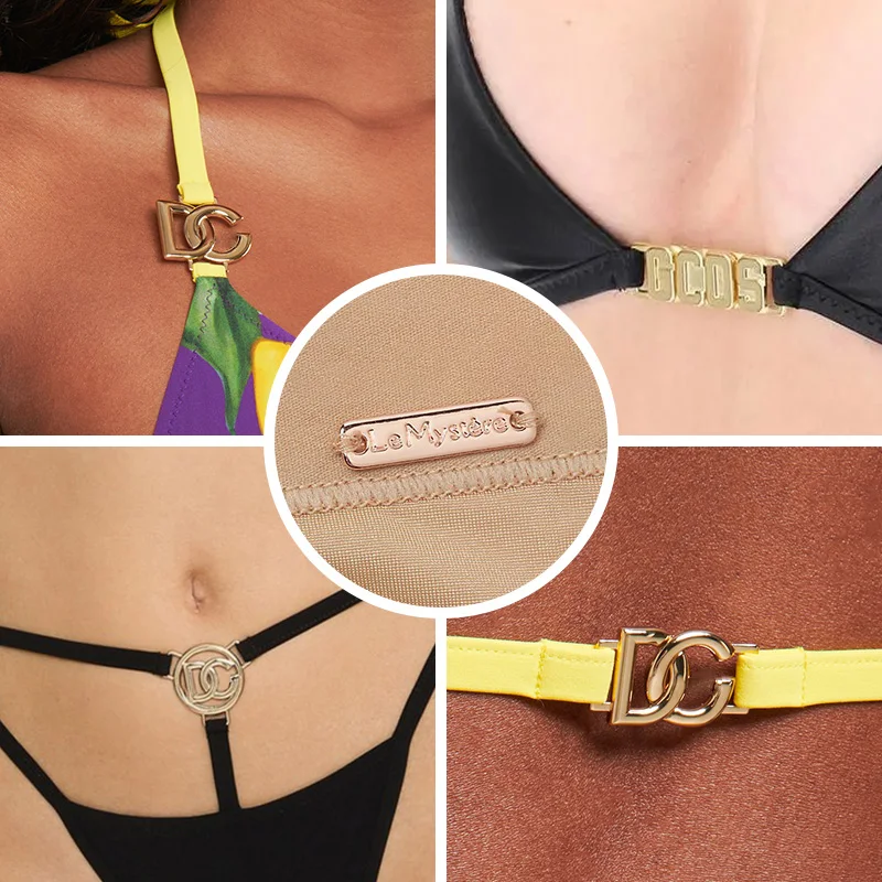 Custom Logo Metal Bikini Connector Hardware Underwear Custom Metal Logo Plate Swimsuit Custom Bikini Metal Logo Tag for Swimwear