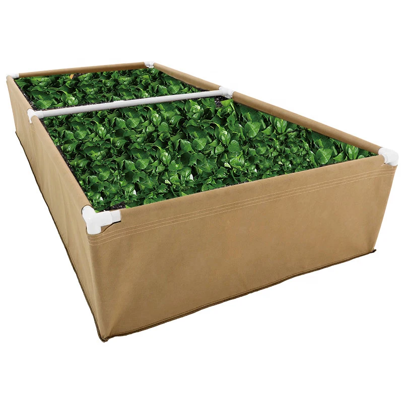 
AF square grow raised beds gallon felt smaret pots grow bags planter with plastic PVC pole trellis 