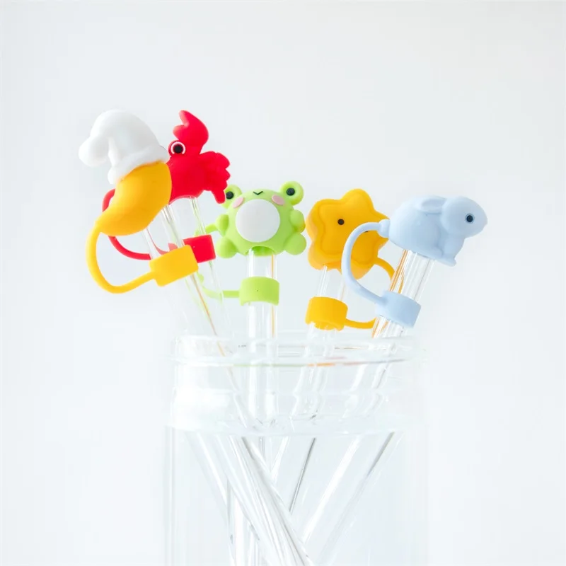 NEW ARRIVAL latest animal design  full Silicone Straw topper silicone cover hat for Cup Tumbler 10mm straw