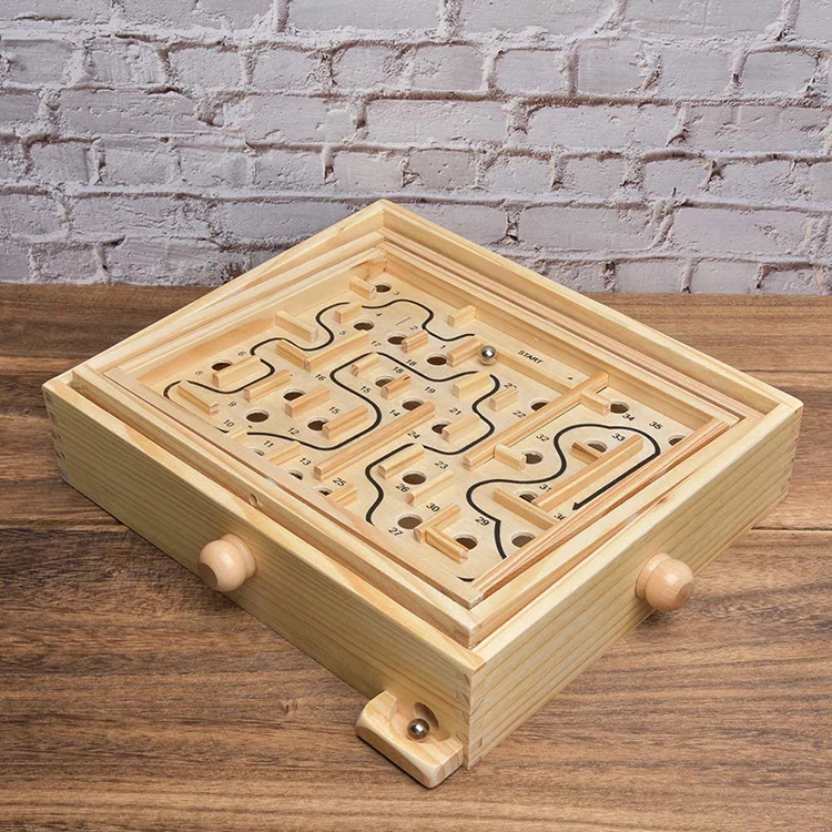 Wooden Labyrinth Tilt Maze Game Dioche Games for 6 Years and Up Wood Labyrinth Balance Board Table Maze Game for Kids and Adults