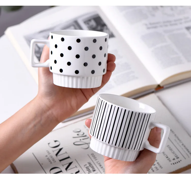 Nordic Porcelain Polka Dot Geometric Mug Hepburn Style Black and White Printing Drinkware Gift Ceramic Stacking Coffee Mugs Cup.jpg