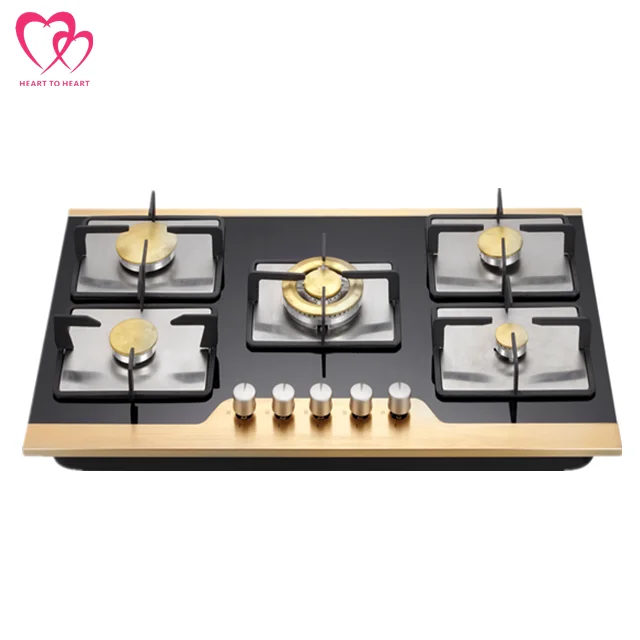Black Tempered Glass 5 Burner Built-in Gas Stove Zhongshan
