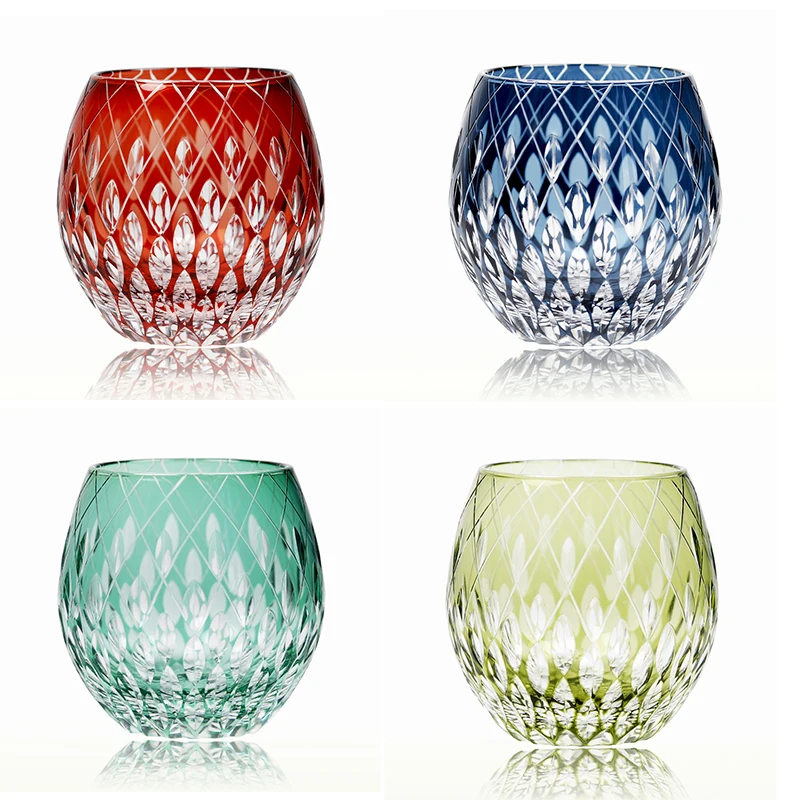 Japanese EDO Kiriko Hand Cut Crystal Glass Cup 250ml Egg Shape Glass Tumbler Rock Style Whiskey Cup