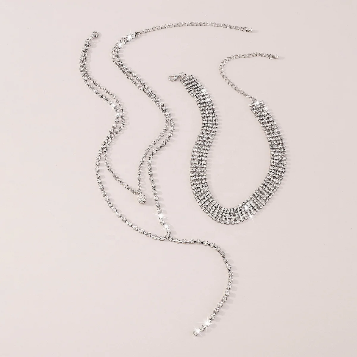 SHIHAN 2023 Multi Layer Crystal Diamond Choker Necklace Fashion Full Rhinestone Long Statement Necklace For Women Party Accessor