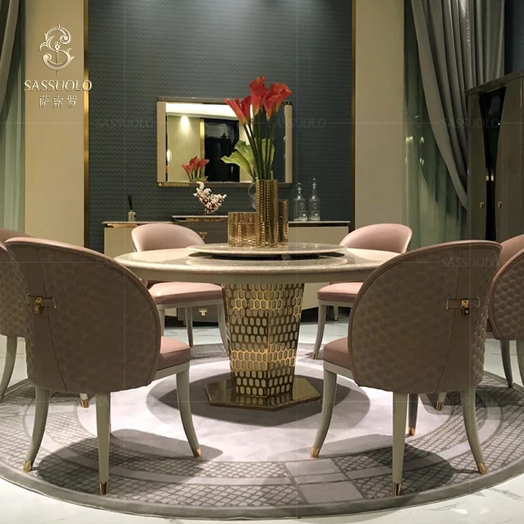 Sassuolo round marble countertop table metal dinning table design luxury dinning furniture sets