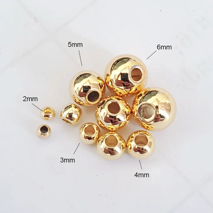 JF2066 18K Gold Plated Solid Metal Round Beads Shiny Smooth Brass Spacer Beads for Jewelry Making Sizes 3mm 4mm 5mm 6mm