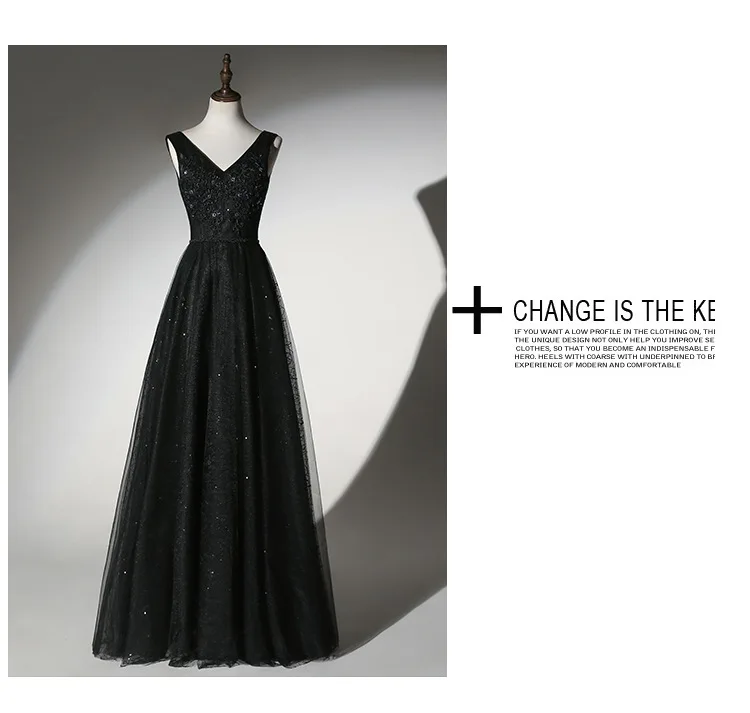 S1900R New large size slim banquet host lady long black long sling hot selling temperament dress