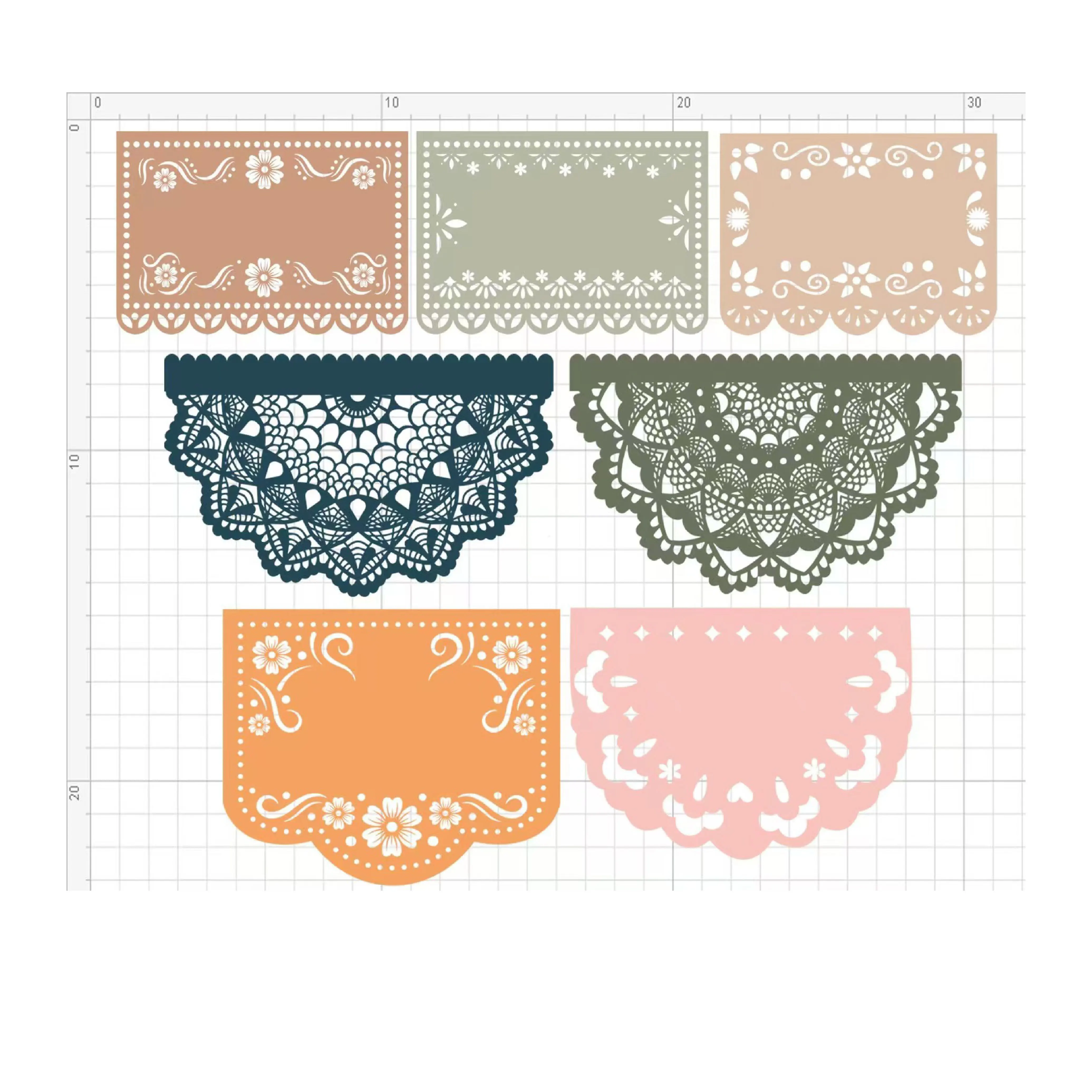 Papel Picado рамка SVG мексиканские фразы максиканский баннер для вечеринки Viva México Cricut Joy силуэт фиеста овсянка войлочный материал
