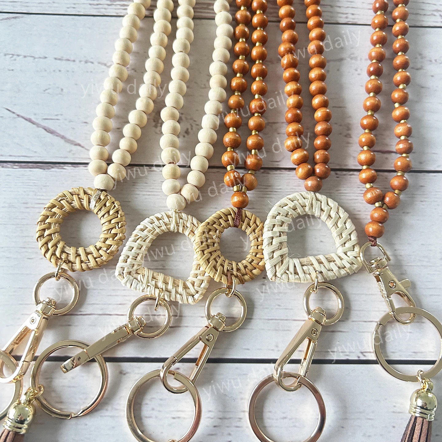 Fashion Wooden Bead Lanyards ID Badges Beaded Nurse Necklace Boho Lanyards Wooden Bead Teacher Breakaway Lanyards