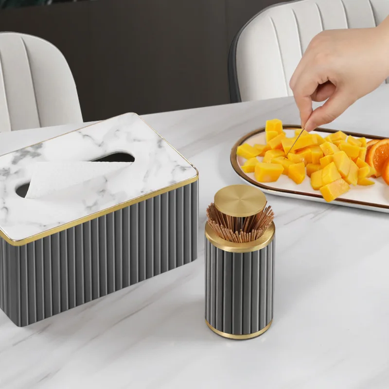 Creative Unique Automatic Pressing Modern Self-pressing Toothpicks Holder Metal Leather Storage Case Container Dispenser