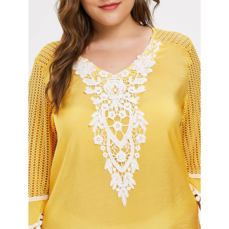 High Quality Summer Lady Yellow Plus Size Women Long Sleeve Dress For Fat Women