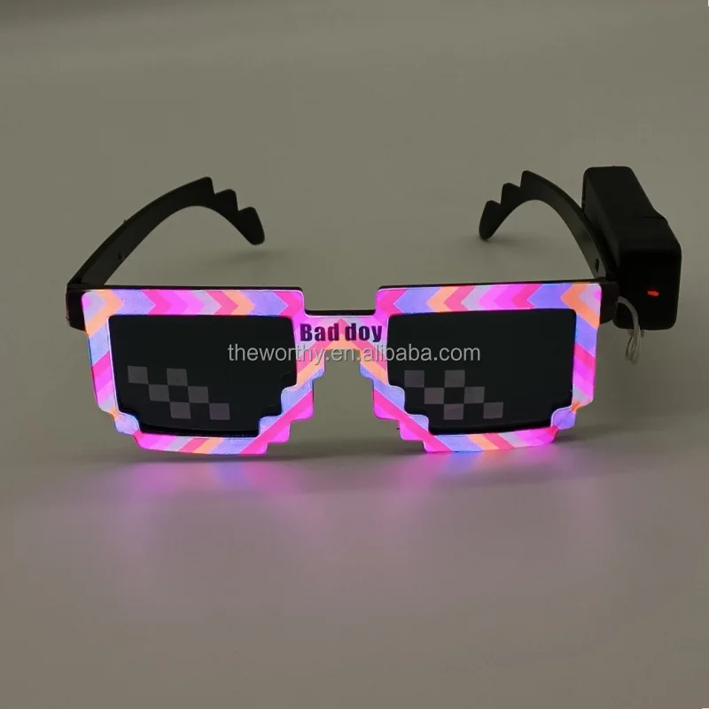 T-Worthy NEW Luminous LED Glasses Funny Pixelated Mosaic Gamer Light Up EL Wireless Glasses Party Disco Cool EL Glasses