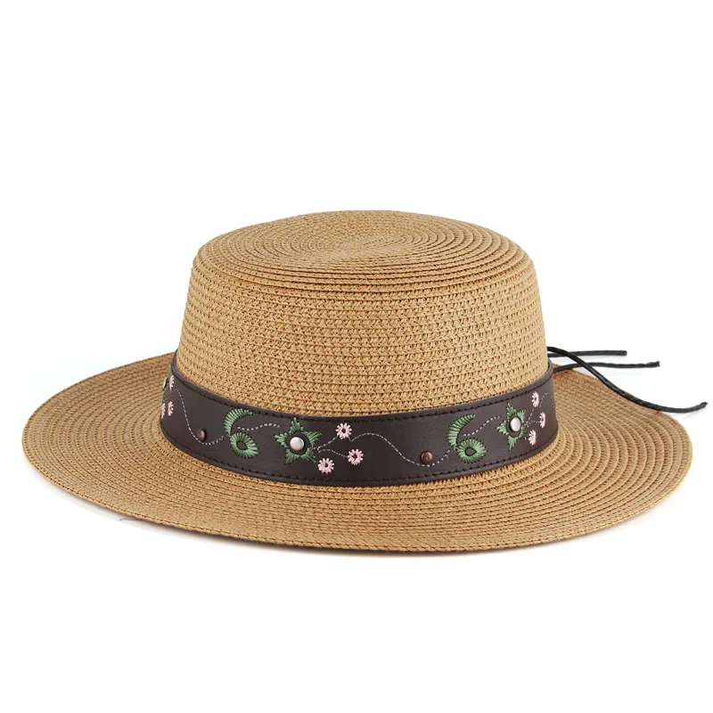 2022 Fashion Straw Boater Flat Top Straw Hat Natural Paper Boater Hat custom color decoration straw hats