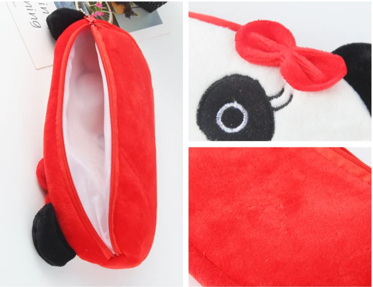 Newest wholesale plush animal custom pattern zipper pencil case for girls students