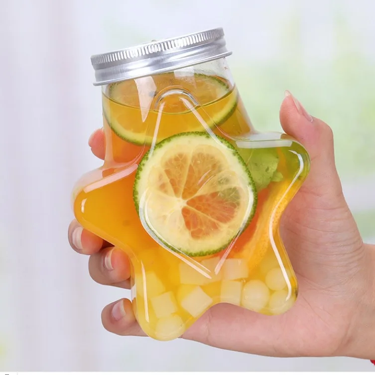 wholesale empty bpa free metal cap oval square plastic disposable juice bottle draw cap juice bottle