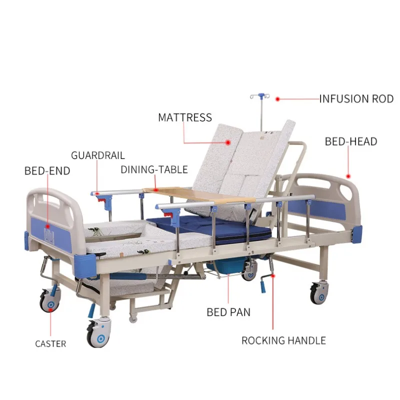 3 Functions Icu Manual Medical Equipment Hospital Beds 3 Crank Manual Patient Nursing Bed For Sale